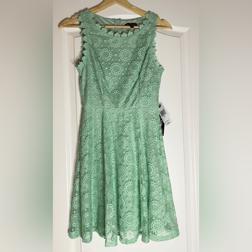 As U Wish Mint Green Crochet Lace Fit & Flare Dress, Size XS